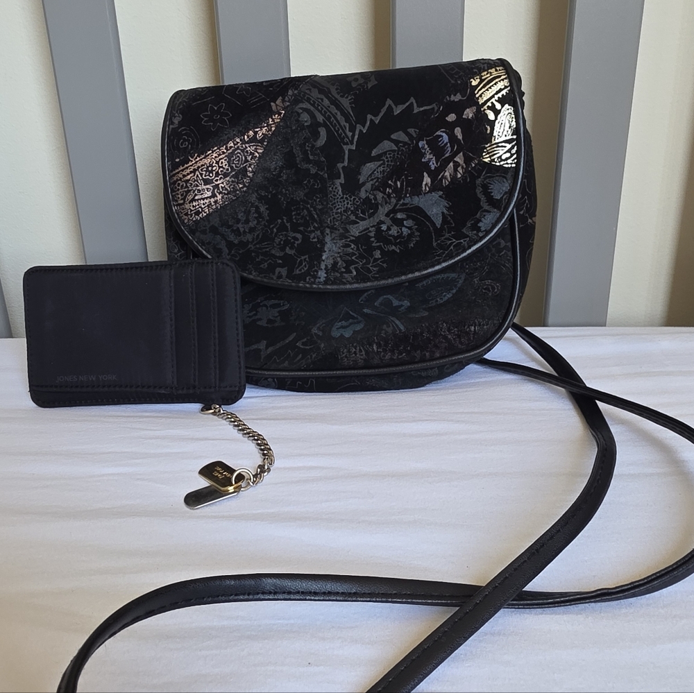 Black Metallic Patchwork Patterned Crossbody Bag … - image 1